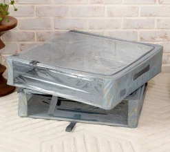 Periea Set of 2 Large Slim Storage Boxes with Gliders - Metallic Floral