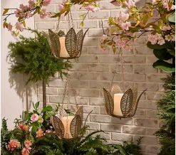 Garden Reflections Hanging Lotus Flowers with Outdoor Candles - Patina