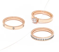 Steel by Diamonique Set of 3 Band Rings - Rosetone, 5