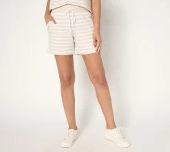 Belle by Kim Gravel TripleLuxe Knit 5" Harbor Island Shorts - Sand Bar Stripe, L