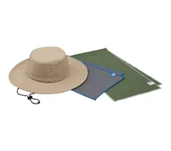 MISSION UPF50 Cooling Wide Brim Hat & 2 MAX+ Cooling Towels - Khaki/Green