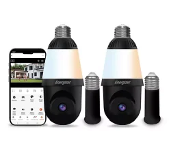 Energizer Smart WIFI Pan & Tilt 2K Light Bulb Camera 2PK - Black