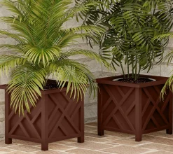 Pure Garden 2 Lattice Design 14.75" Planter Flower Plant Pots