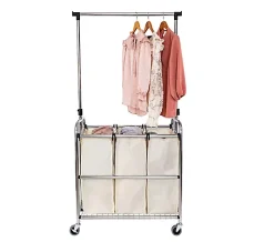 Alternative view of Seville Classics 3-Bag Steel Laundry Sorter w/Hanging Bar