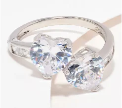 Diamonique Double Heart Ring, Sterling Silver