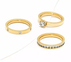 Steel by Diamonique Set of 3 Band Rings