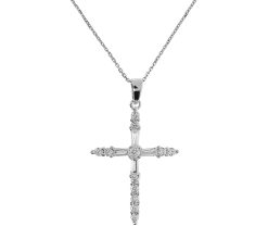 Diamonique Cross Pendant w/ Chain, Sterling Silver - Silver