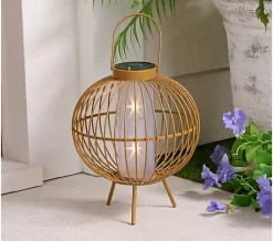 Lightscapes Outdoor Safe Solar Metal Lantern with Light Show - Bronze