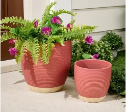 Garden Reflections Set of 2 Stoneware 2-tone Planters