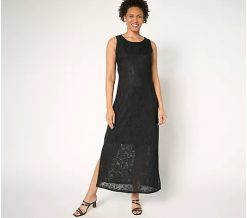 Attitudes by Renee Regular Floral Illusion Jacquard Maxi Dress - Black