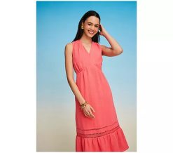 Isaac Mizrahi Live! Regular Bridgehampton Gauze Sleevless Dress - Peach Rose, XS