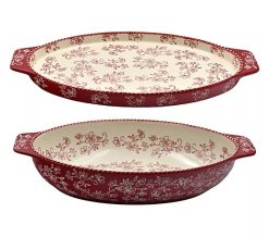 Temp-tations Floral Lace 3-qt Shallow Casserole with Lid-It - Red