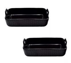 Temp-tations Carved Willow Set of (2) 9"x13" Baker w/ Upswept Handles - Black