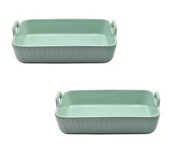 Temp-tations Carved Willow Set of (2) 9"x13" Baker w/ Upswept Handles - Mint
