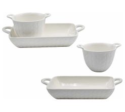Temp-tations Carved Willow 4-piece Baker and Bowl Set - White