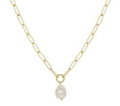 Ettika Cultured Pearl Oval Link Chain Necklace - Yellow