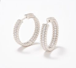 Diamonique Beaded Texture Hoop Earrings, Sterling Silver - Silver