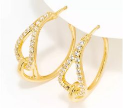 Diamonique Italia Oval Interlocking Earrings, Sterling Silver