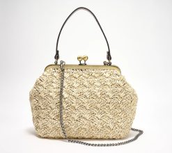 Patricia Nash Elara Straw Frame Crossbody with Chain & Leather Straps - Natural