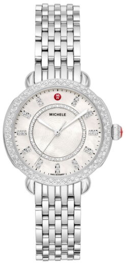 Michele Sidney Classic Stainless Steel Mother-of-Pearl Dial Diamonds Womens Watch MWW30B000001