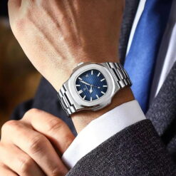 Alternative view of POEDAGAR New Luxury Rose Gold Quartz Watch for Men Stainless Steel Sports Waterproof Luminous Date Fashion Square Men's Watches